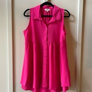 Umgee Pink Sleeveless Button Down Tiered Tunic Top